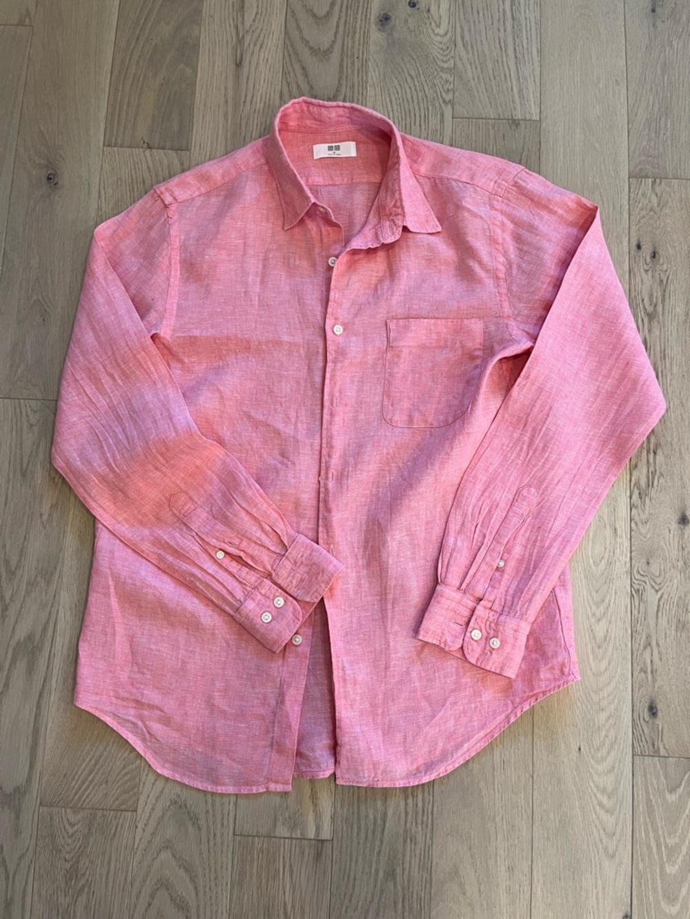 Uniqlo 100% Linen Long Sleeve Shirt — Medium — Coral Pink — Like New